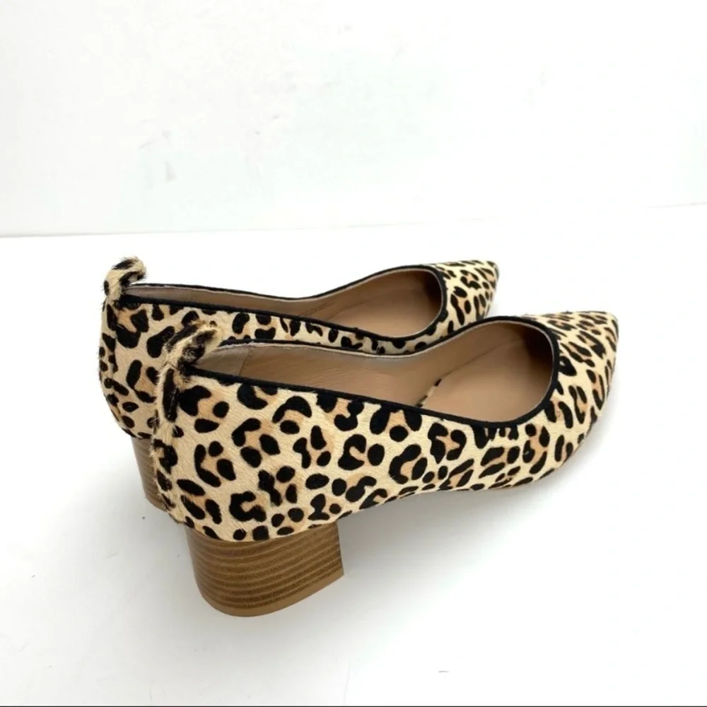 ANTHROPOLOGIE Beatriz Leopard Calfskin Pointed toe Block Heel Pumps in Beige